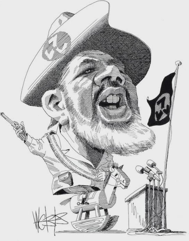 A caricature of Eugene Terre'Blanche, a South African white supremacist who was the leader of the so-called "Afrikaner Resistance Movement", a Neo-Nazi organization (2010). A caricature of Eugene Terre’Blanche, a South African white supremacist who was the leader of the so-called “Afrikaner Resistance Movement”, a Neo-Nazi organization (2010).